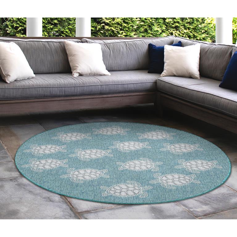 Liora Manne Carmel 8413-04 Seaturtles Aqua Area Rug Room Scene 4