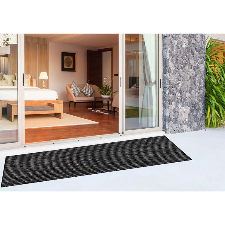 Liora Manne Carmel 8422-48 Texture Stripe Black Area Rug Room Scene 2