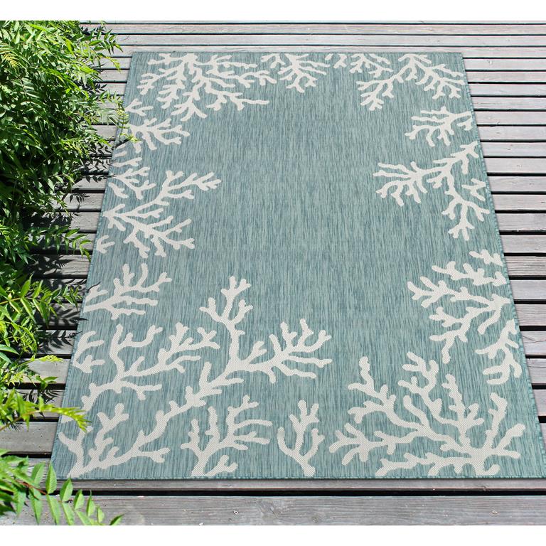 Liora Manne Carmel 8448-04 Coral Border Aqua Area Rug Room Scene 4