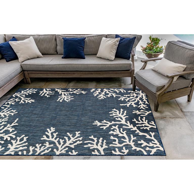 Liora Manne Carmel 8448-33 Coral Border Navy Area Rug Room Scene