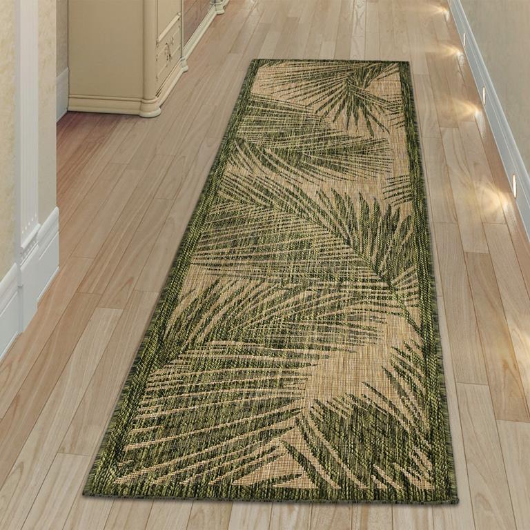 Liora Manne Carmel 8474-06 Fronds Green Runner Area Rug Room Scene