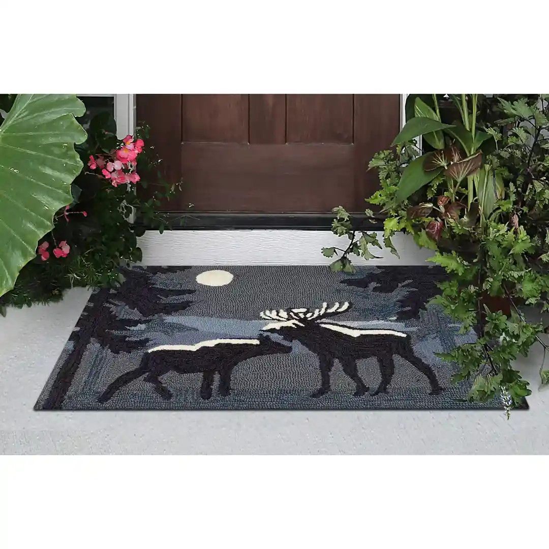 Liora Manne Frontporch 4510-47 Moonlit Moose Night Area Rug Room Scene