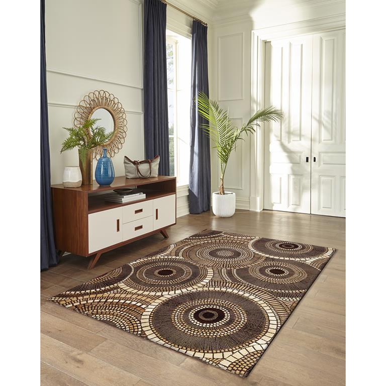 Liora Manne Marina 8035-19 Circles Brown Area Rug Room Scene