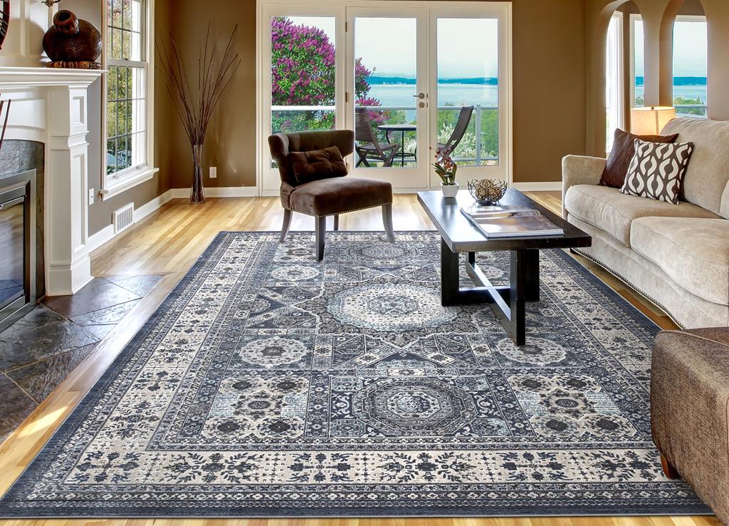 Concord Global Trading Barcelona 1424 Suzani Medallion Navy Area Rug Room Scene