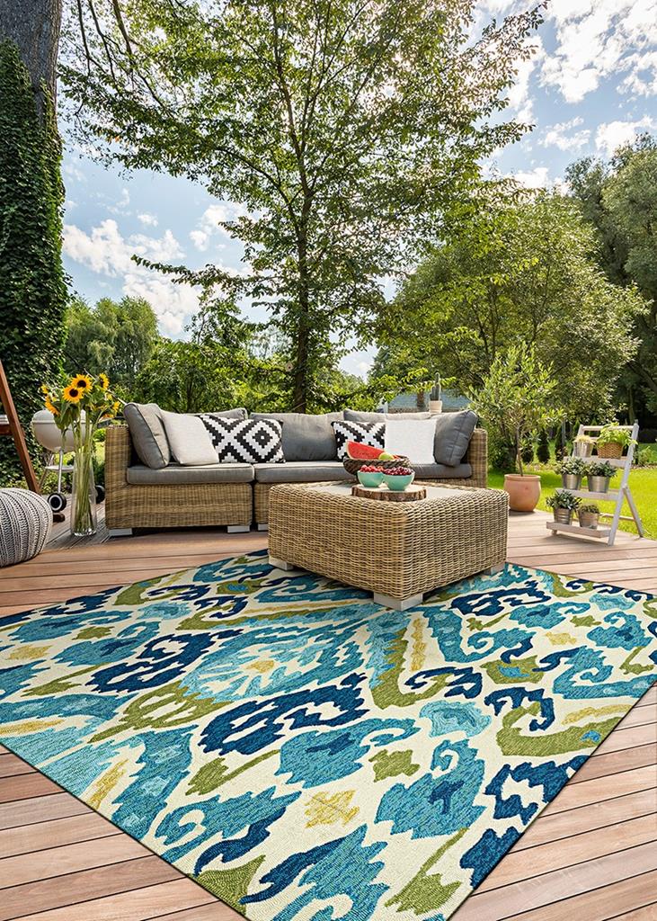 Couristan Covington 2263/0702 Delfina - Azure-Lemon Indoor-Outdoor Area Rug Room Scene