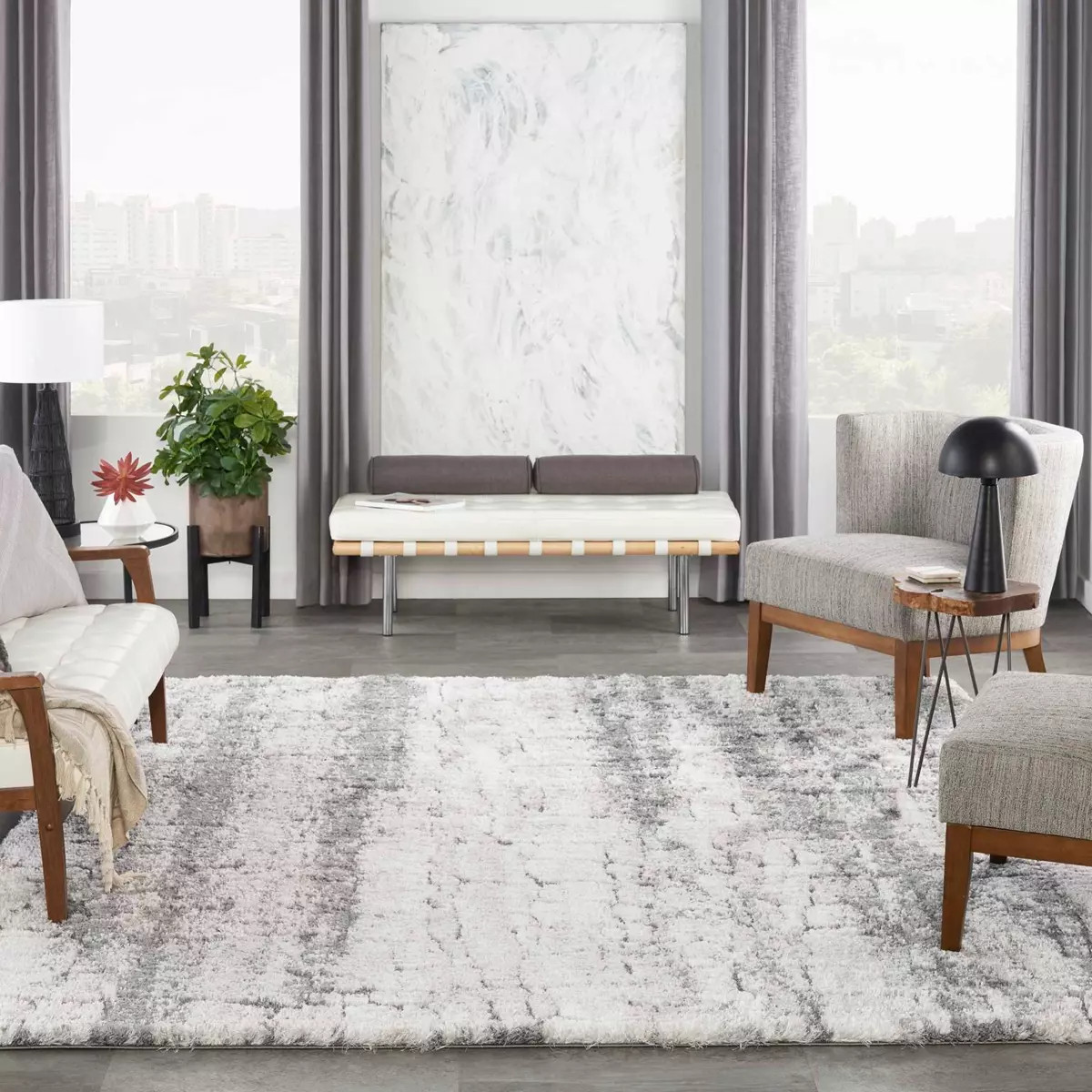 Nourison Dreamy Shag DRS01 Ivory Charcoal Area Rug - Carpet & Tile