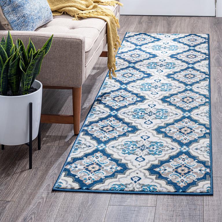 Tayse Madison Peoria MDN4107 Dark Blue Runner Area Rug Room Scene