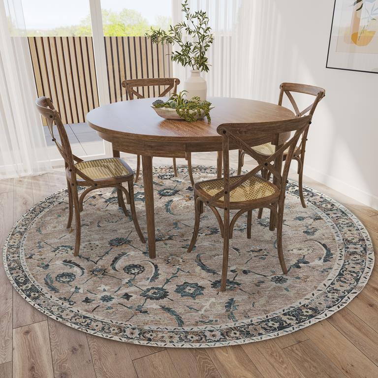 Dalyn Jericho JC4 Taupe Round Area Rug Room Scene