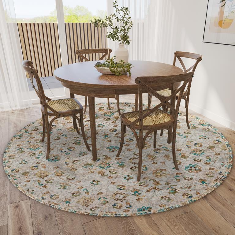 Dalyn Jericho JC8 Parchment Round Area Rug Room Scene