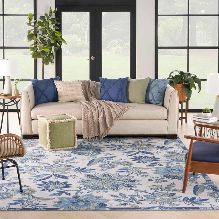 Nourison Waverly WAV30 Washables Collection WAW01 Ivory Blue Area Rug Room Scene