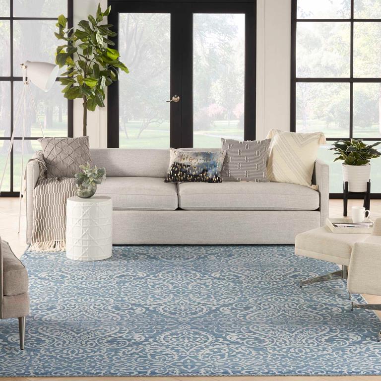 Nourison Waverly WAV30 Washables Collection WAW03 Aqua Area Rug Room Scene