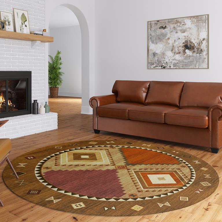 Dalyn Phoenix PH2 Walnut Round Area Rug Room Scene