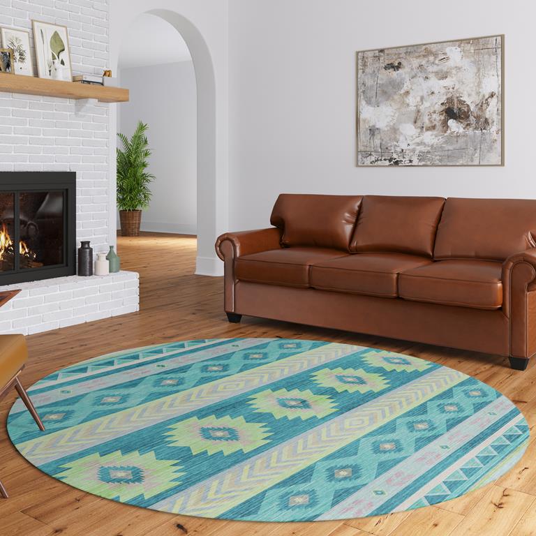 Dalyn Phoenix PH3 Teal Round Area Rug Room Scene