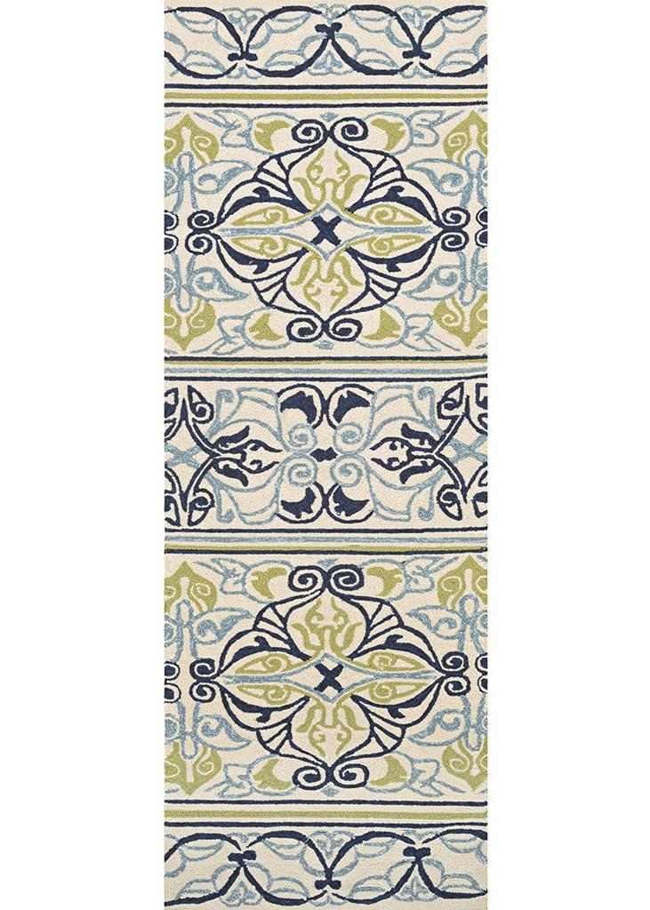 Couristan Covington 3037-7821 Pegasus - Ivory-Navy-Lime Indoor-Outdoor Runner Area Rug