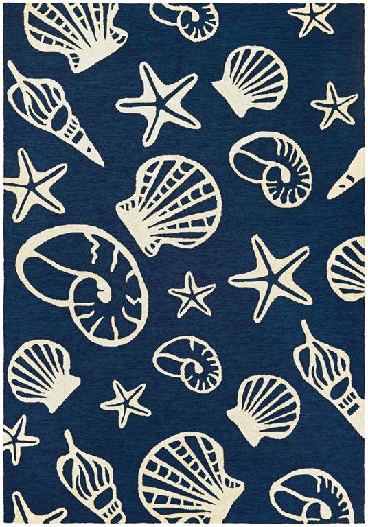 Couristan Outdoor Escape 7334-0313 Cardita Shells Navy Ivory Area Rug