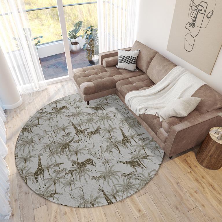 Dalyn Tropics TC7 Grey Round Area Rug Room Scene
