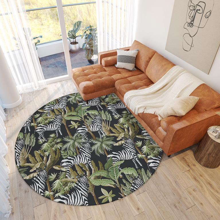 Dalyn Tropics TC13 Black Round Area Rug Room Scene