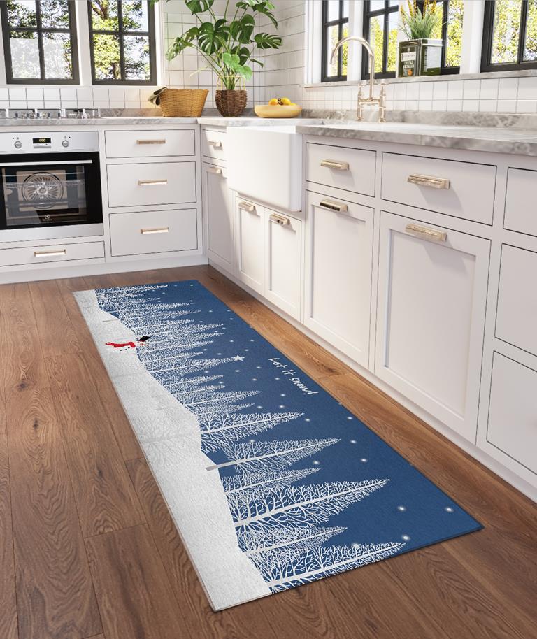 Dalyn Wonderland WN12 Navy Let It Snow Forest 2x8 Runner Area Rug Room Scene