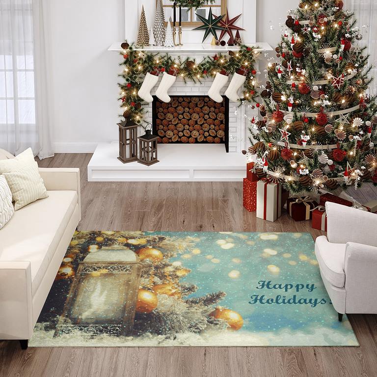 Dalyn Wonderland WN3 Skydust Happy Holidays with Lantern Rug Room Scene