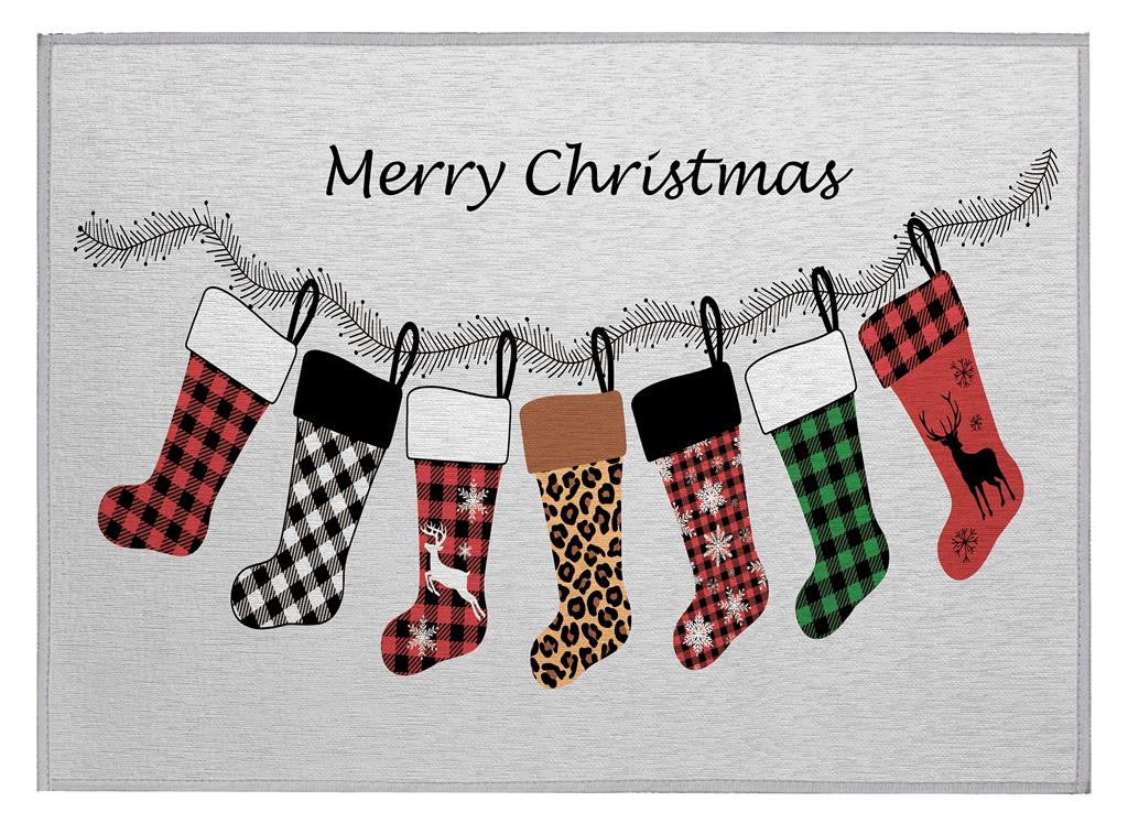 Dalyn Wonderland WN5 Silver Merry Christmas with Hanging Stockings2x3 Scatter Rug