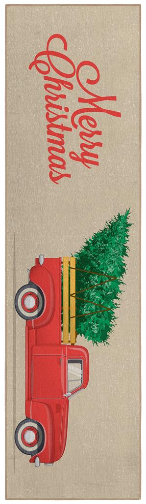 Dalyn Wonderland WN4 Putty Merry Christmas Tree in Truck 2x8 Runner Area Rug