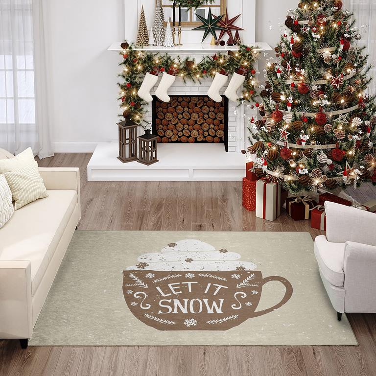 Dalyn Wonderland WN7 Beige Let It Snow Mug Rug Room Scene