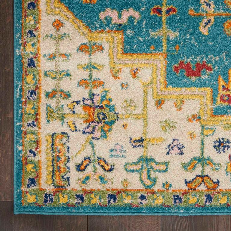 Nourison Allur ALR01 Turquoise Ivory Area Rug Corner