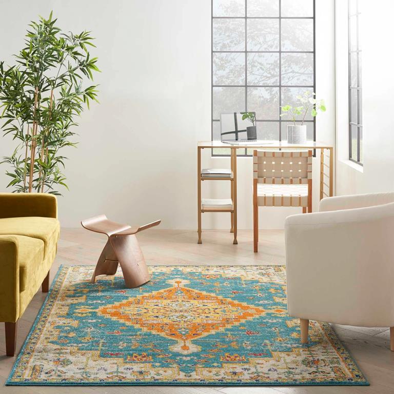Nourison Allur ALR01 Turquoise Ivory Area Rug |Carpetmart.com