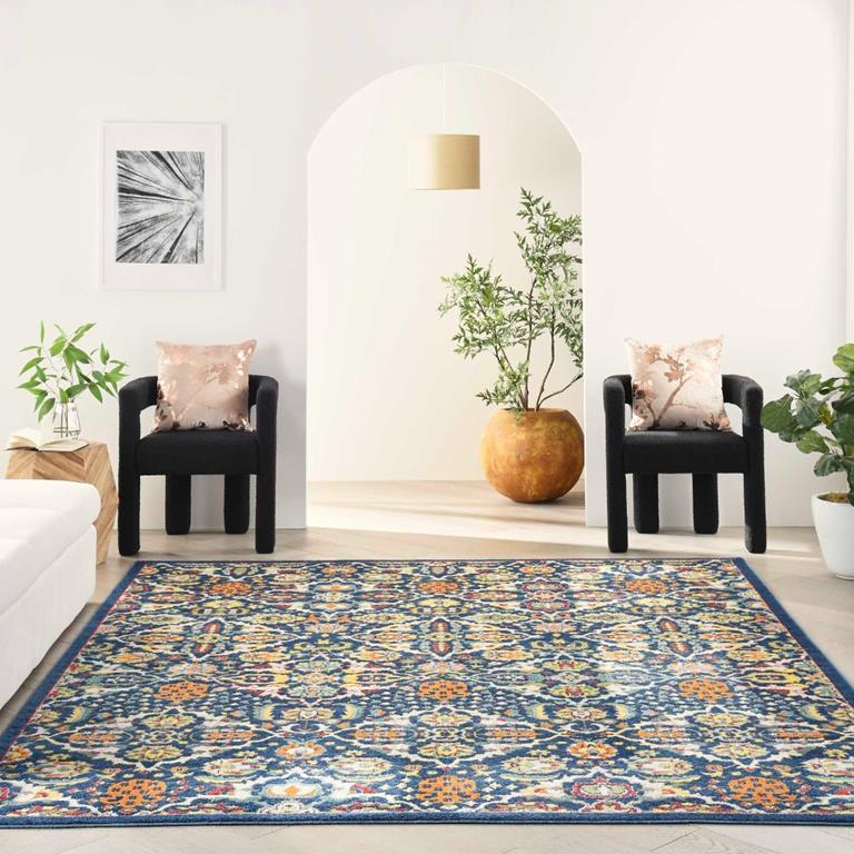 Nourison Allur ALR03 Navy Multi 8x10 Rug in Living Room