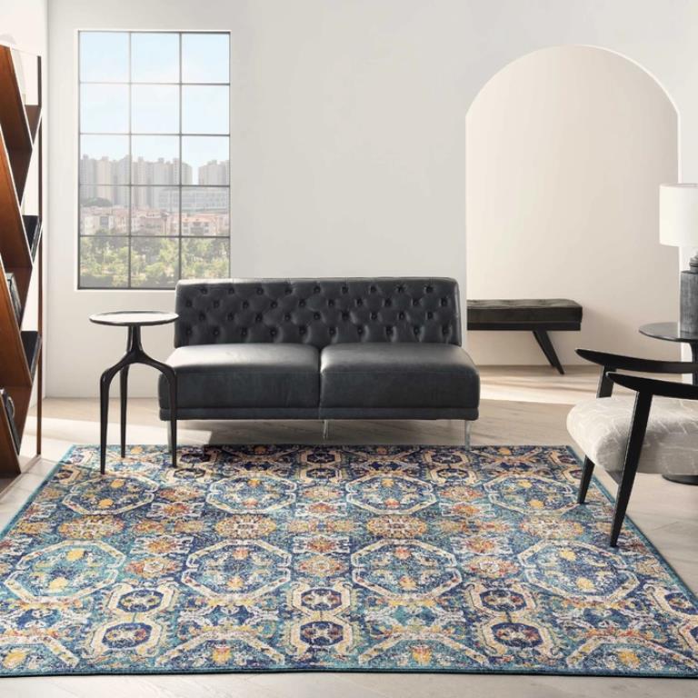 Nourison Allur ALR05 Blue Multi 8x10 Rug in Living Room
