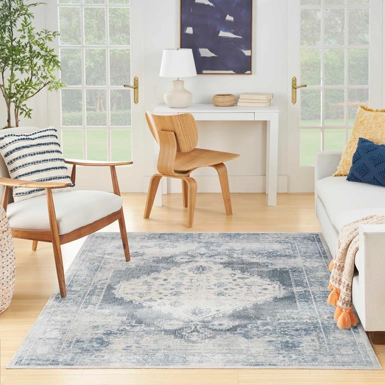 Nourison Astra Machine Washable ASW11 Blue Ivory 5x7 Rug in Living Room
