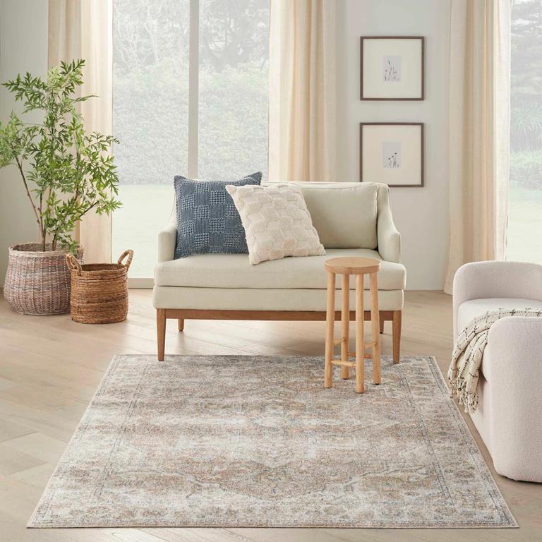 Nourison Astra Machine Washable ASW12 Beige 5x7 Rug in Living Room