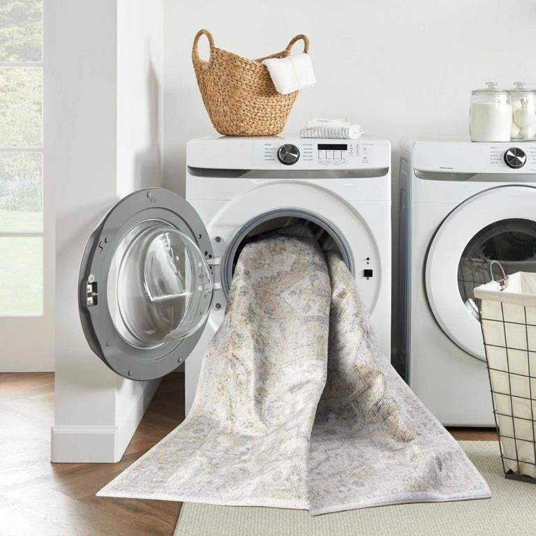 Nourison Astra Machine Washable ASW12 Silver Grey 8x10 Rug in Washing Machine