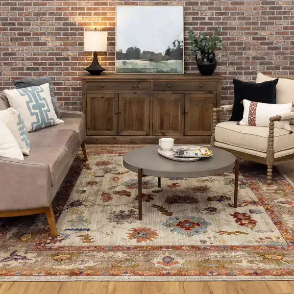 Karastan Pandora 92610-70031 Fury Cream Area Rug Room Scene