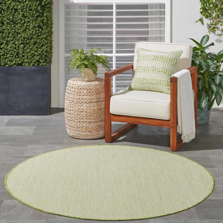 Nourison Courtyard COU01 Ivory Green Round Rug Outdoors