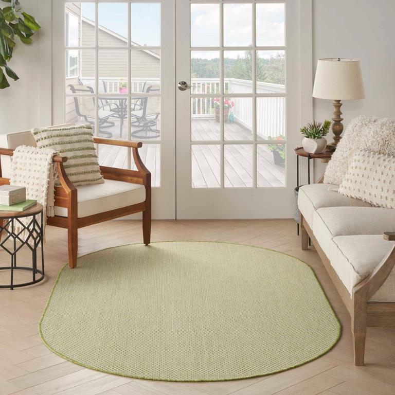 Nourison Courtyard COU01 Ivory Green 5x8 Oval Rug in Living Room