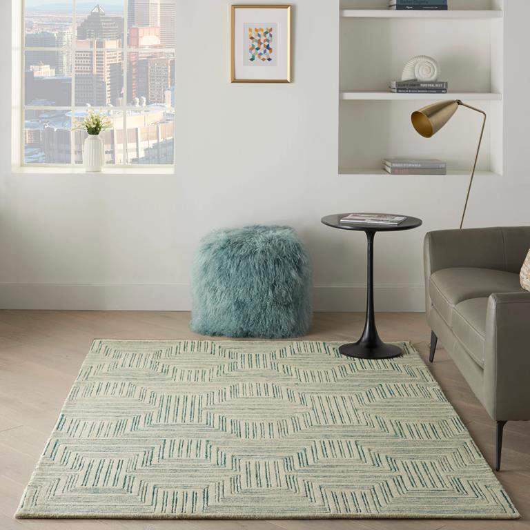 Nourison Interlock ITL06 Ivory Turquoise 5x8 Area Rug In Room