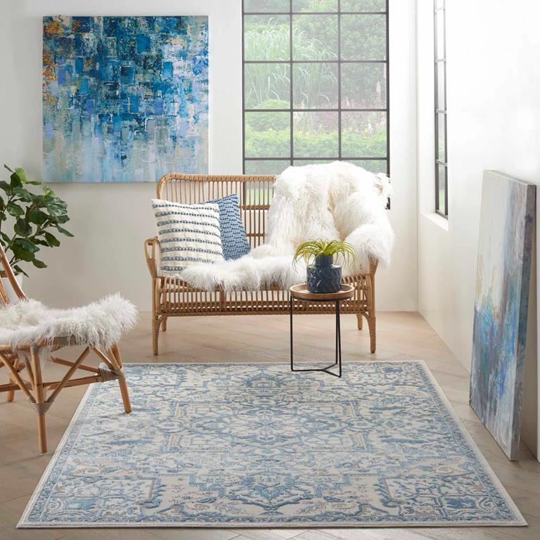 Nourison Elation ETN10 Ivory Blue Area Rug Room Scene