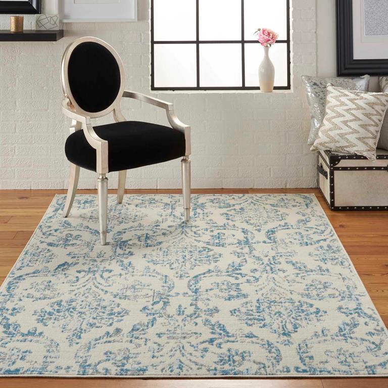 Nourison Jubilant JUB09 Ivory Blue 5x7 Area Rug in Room