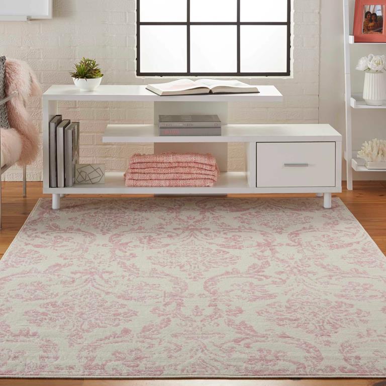 Nourison Jubilant JUB09 Ivory Pink 5x7 Area Rug in Room