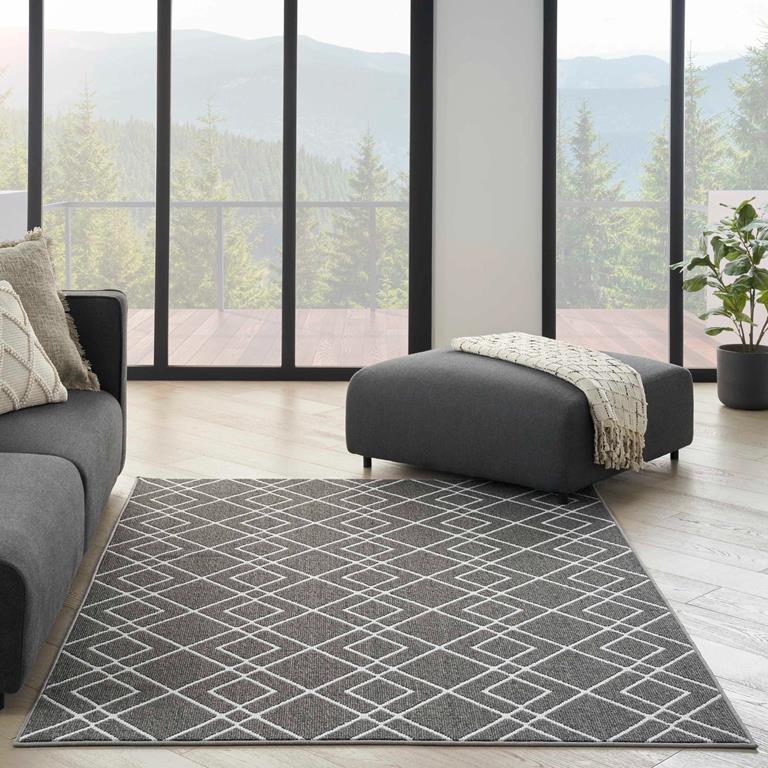 Nourison Modern Lines MOL01 Charcoal 5x7 Area Rug in Room