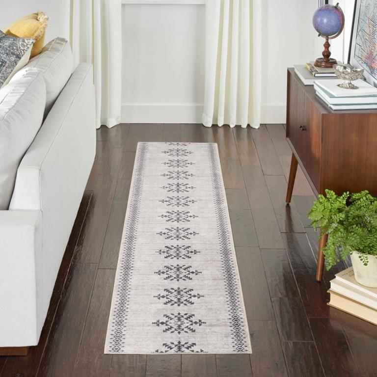 Nourison Nicole Curtis SR109 Ivory Charcoal Runner in Room