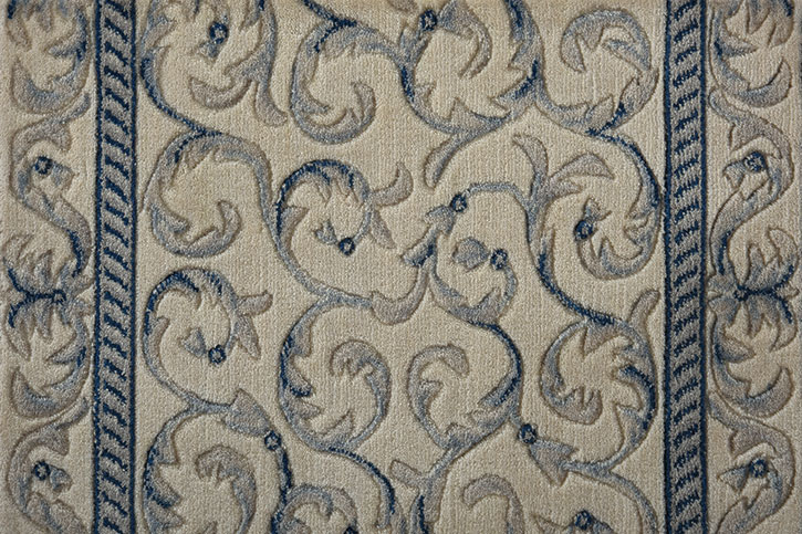 Nourison Somerset Scrollwork ST02 Ivory Blue 2'3" (27") Wide Hall and Stair Runner