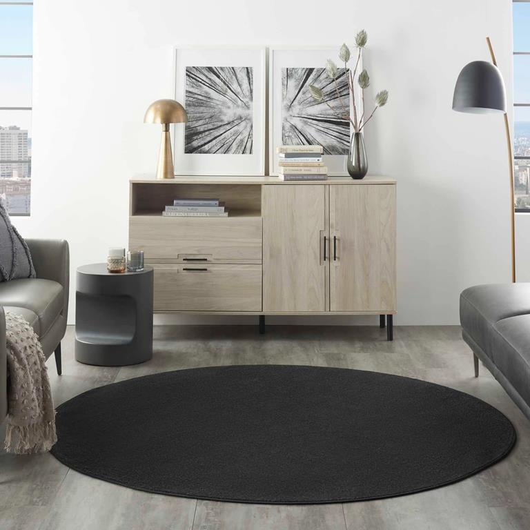 Nourison Essentials NRE01 Black Round Rug in Room