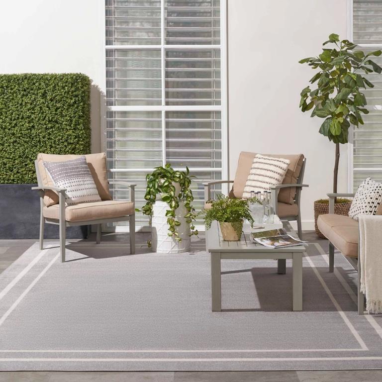 Nourison Essentials NRE02 Grey Ivory Area Rug Outdoor Room Scene