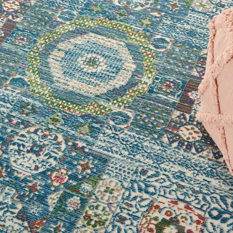 Nourison Ankara Global ANR17 Ivory Light Blue Area Rug Detail on Floor