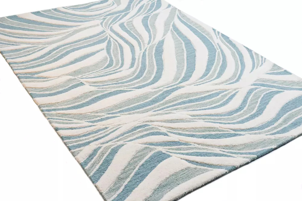 Bashian Verona LC176 Nolita Ivory Teal Area Rug on Angle