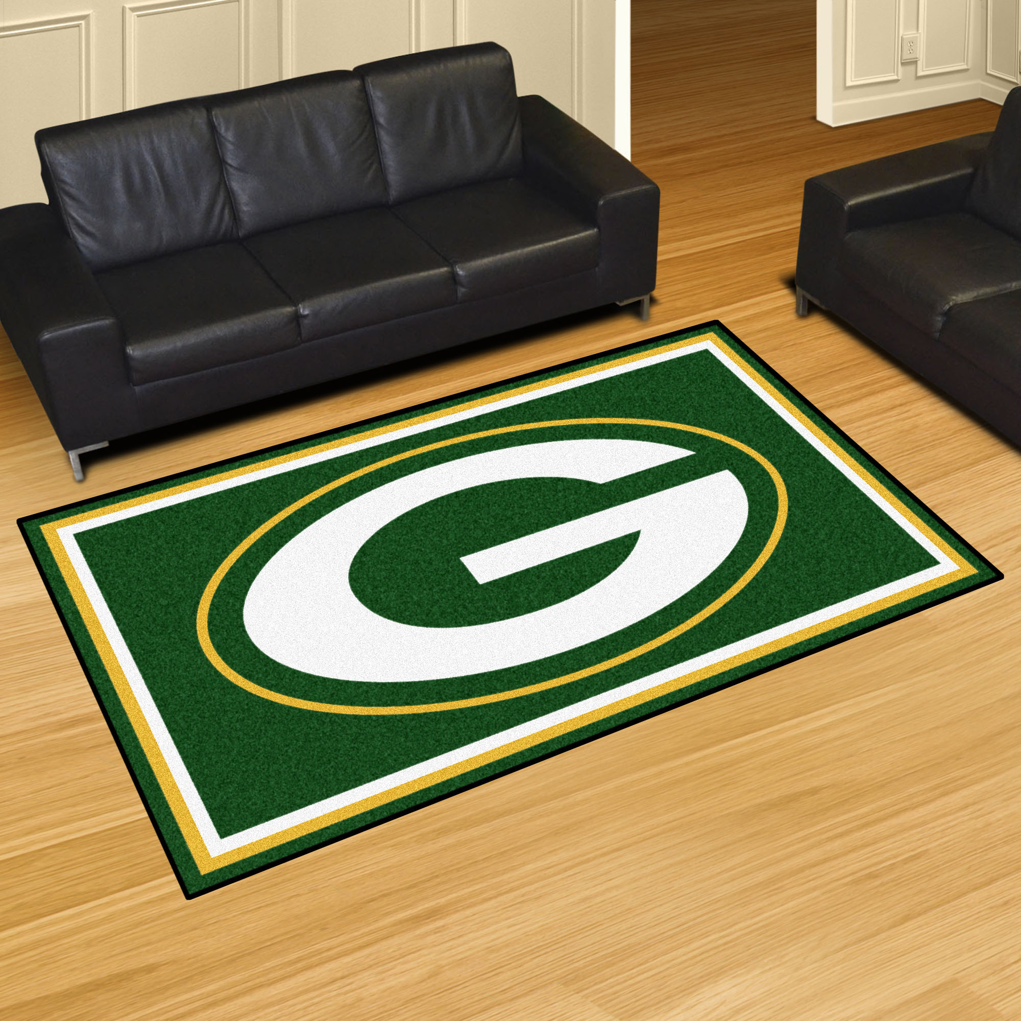 NFL Green Bay Packers 4'11" X 7'4" Green Plush Rug - 6576 Room Scene