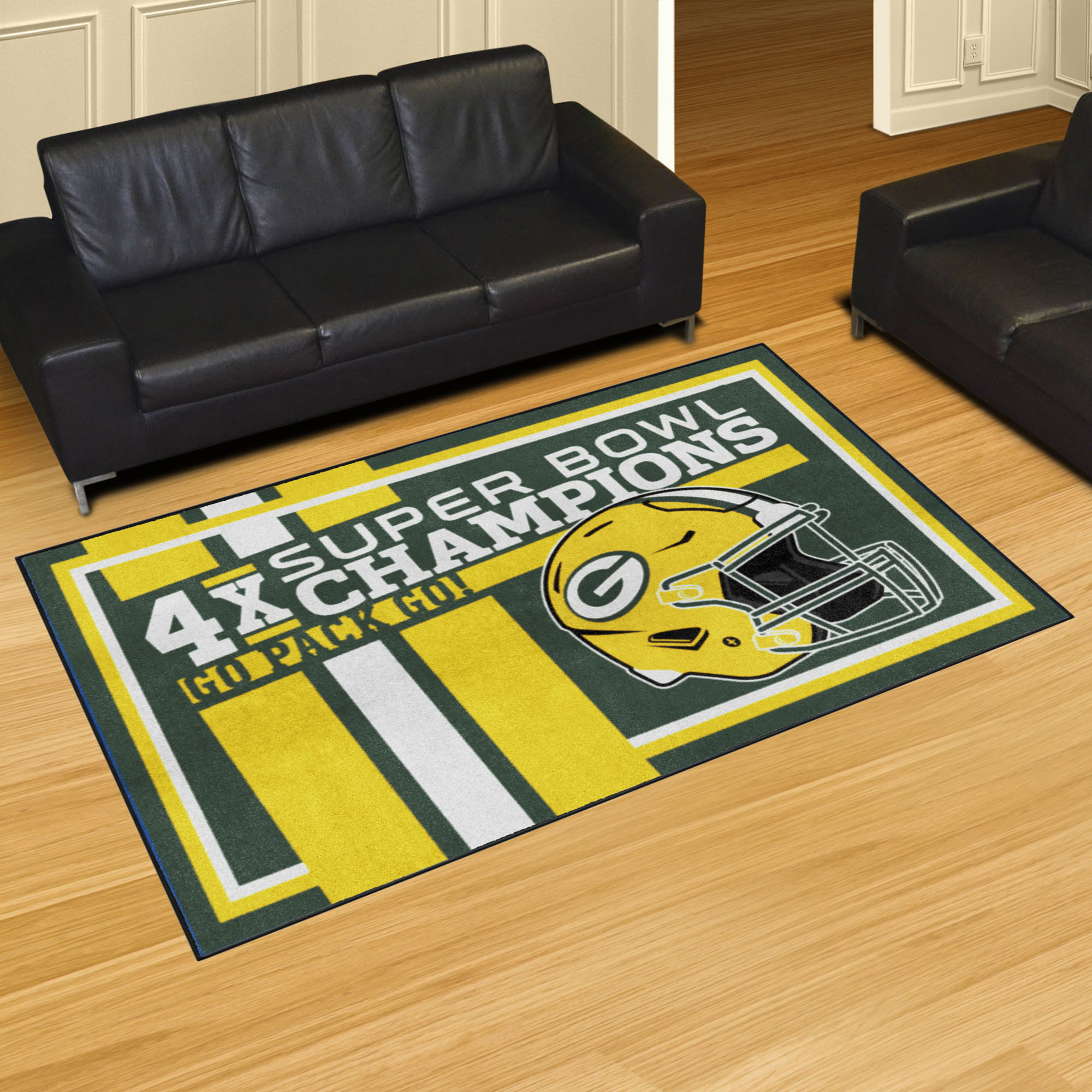 NFL Green Bay Packers 4'11" X 7'4" Green Plush Rug - 30926 Room Scene