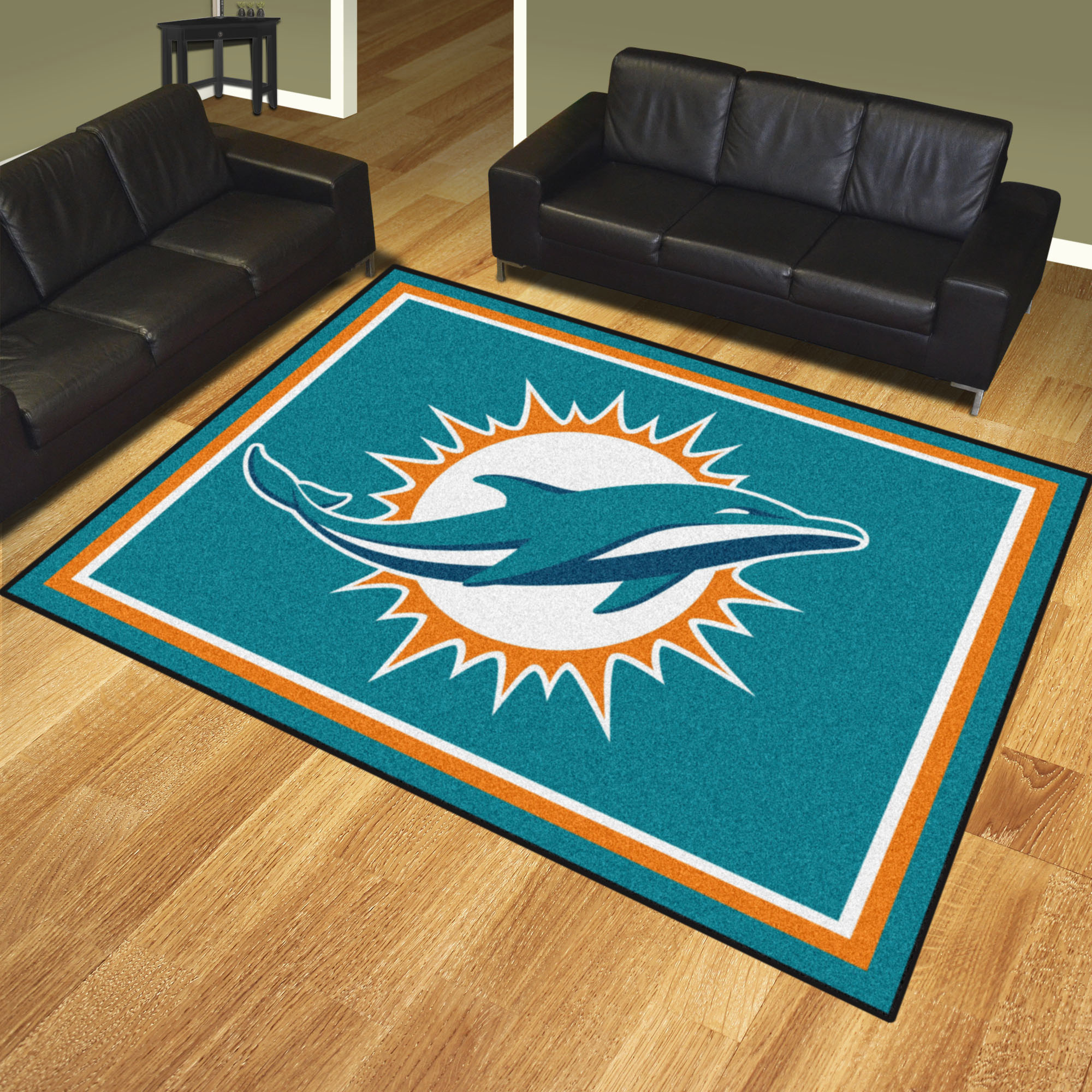 NFL Miami Dolphins 7'3" X 9'9" Aqua Plush Rug - 17487 Room Scene